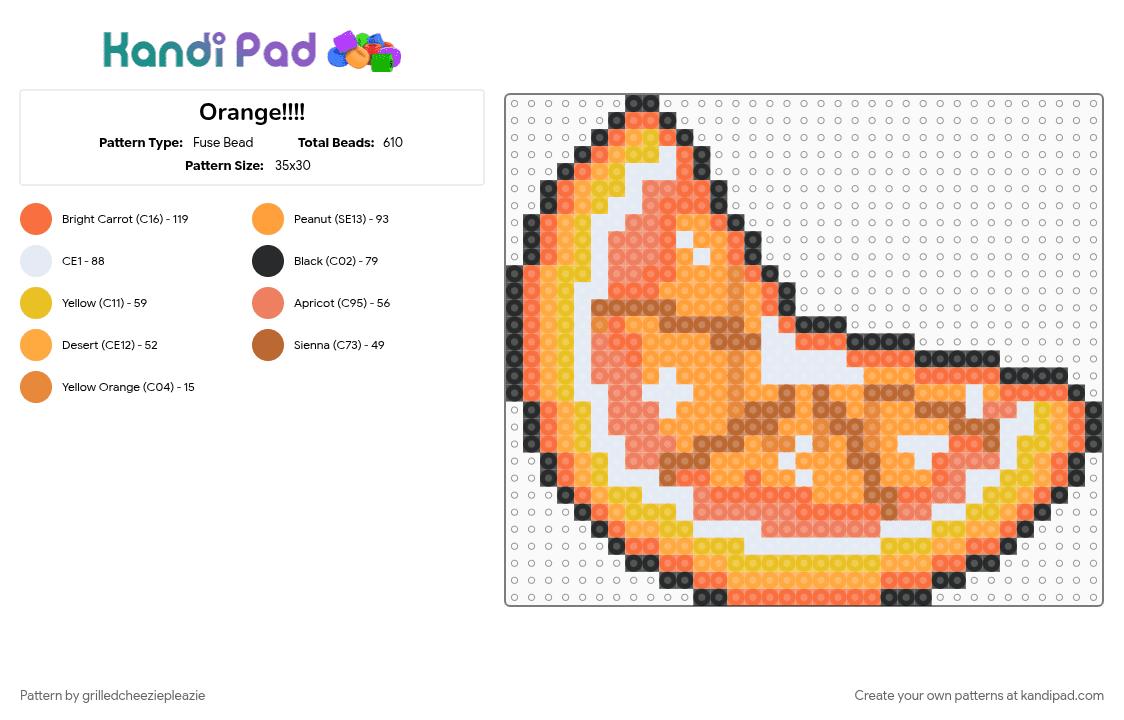Orange!!!! - Fuse Bead Pattern by grilledcheeziepleazie on Kandi Pad - orange