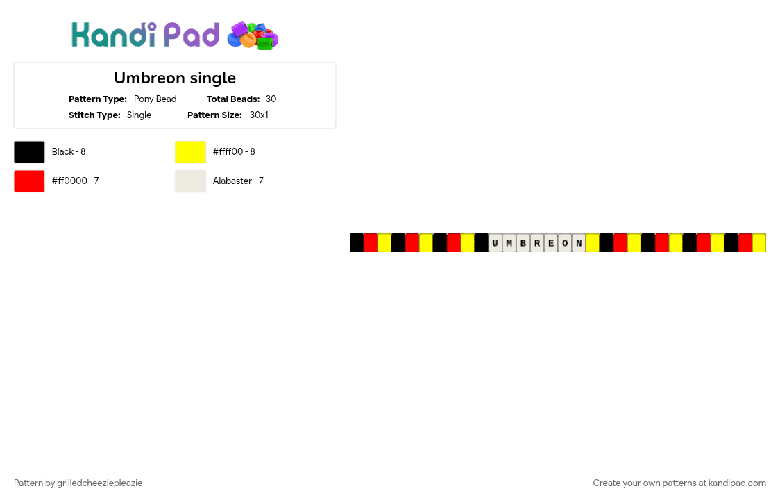 Umbreon single - Pony Bead Pattern by grilledcheeziepleazie on Kandi Pad - red, yellow
