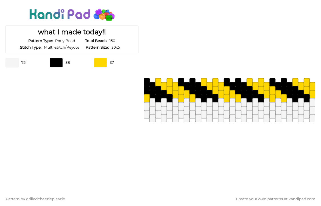 what I made today!! - Pony Bead Pattern by grilledcheeziepleazie on Kandi Pad - white, yellow