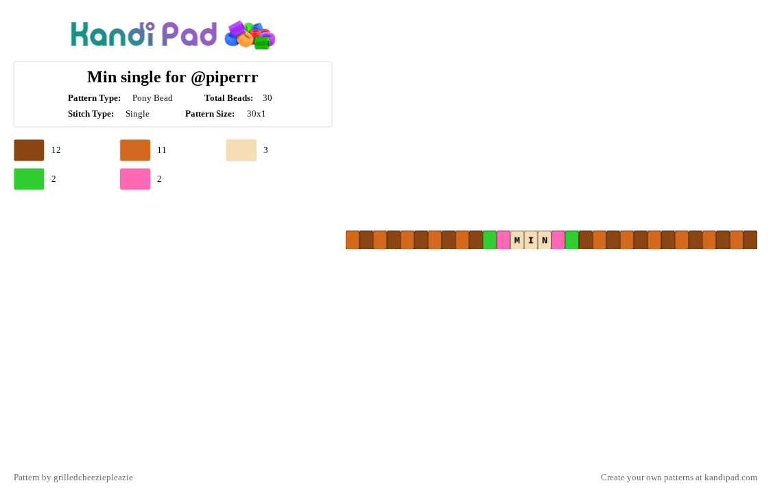 Min single for @piperrr - Pony Bead Pattern by grilledcheeziepleazie on Kandi Pad - min, orange, red