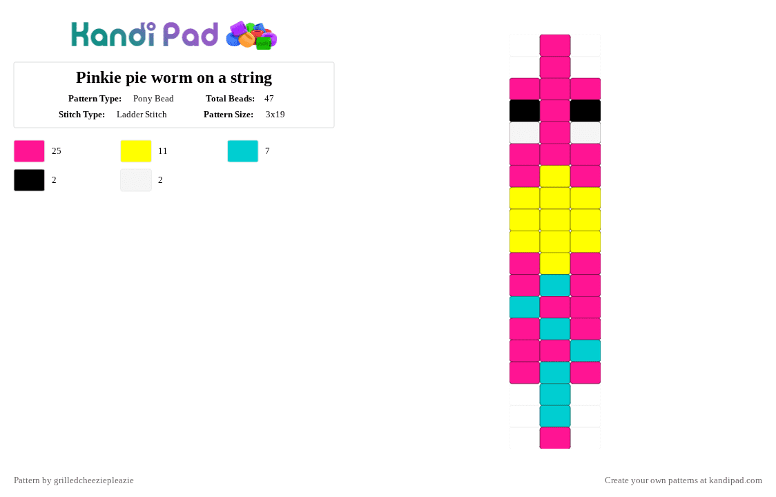 Pinkie pie worm on a string - Pony Bead Pattern by grilledcheeziepleazie on Kandi Pad - mlp, pink, worm