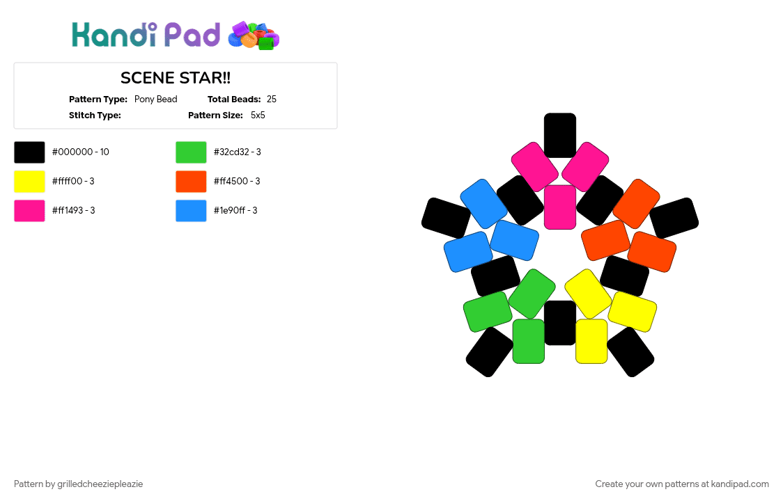 SCENE STAR!! - Pony Bead Pattern by grilledcheeziepleazie on Kandi Pad - colorful, pink, scene, yellow