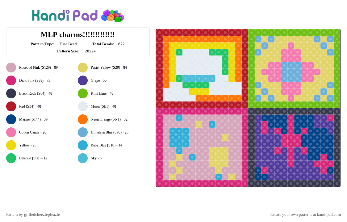 MLP charms!!!!!!!!!!!!! - Fuse Bead Pattern by grilledcheeziepleazie on Kandi Pad - pink,yellow,purple,mlp,pinkie pie