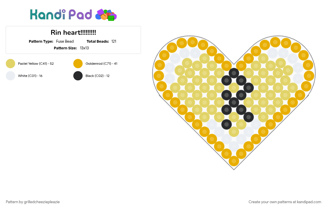 Rin heart!!!!!!!!! - Fuse Bead Pattern by grilledcheeziepleazie on Kandi Pad - heart, orange, yellow