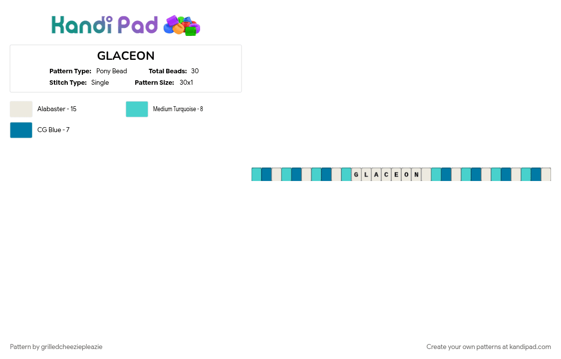 GLACEON - Pony Bead Pattern by grilledcheeziepleazie on Kandi Pad - blue, light blue