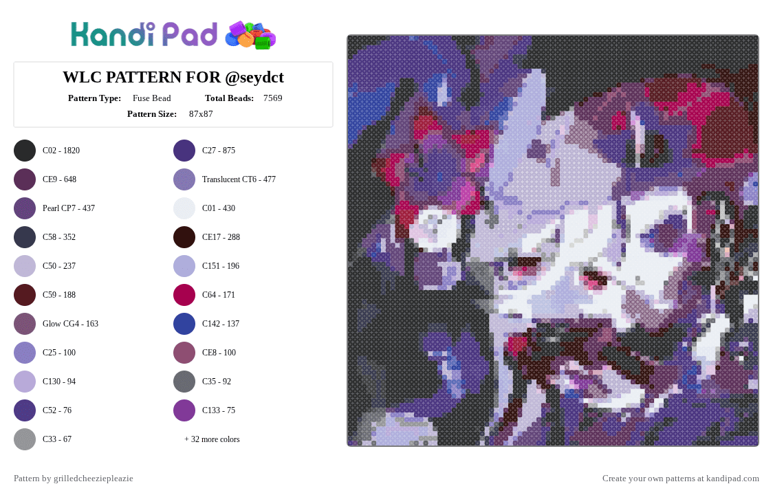 WLC PATTERN FOR @seydct - Fuse Bead Pattern by grilledcheeziepleazie on Kandi Pad - purple,pink,gray