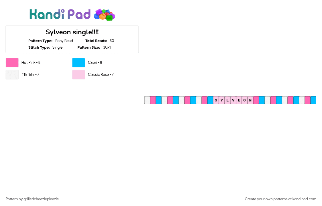 Sylveon single!!!! - Pony Bead Pattern by grilledcheeziepleazie on Kandi Pad - light blue, pink