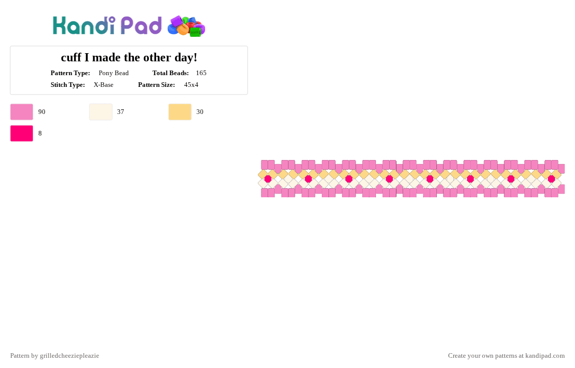 cuff I made the other day! - Pony Bead Pattern by grilledcheeziepleazie on Kandi Pad - pink,colorful,x base