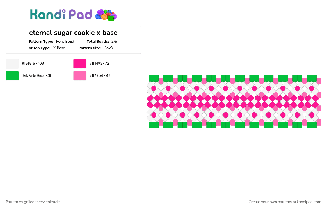 eternal sugar cookie x base - Pony Bead Pattern by grilledcheeziepleazie on Kandi Pad - green, pink