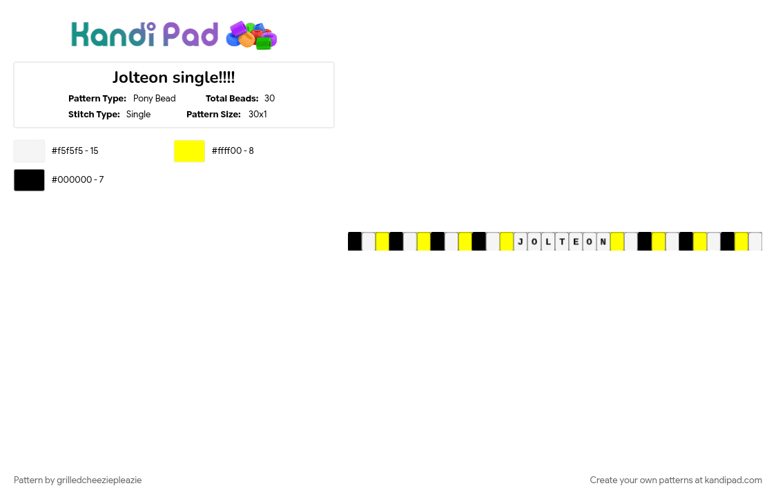 Jolteon single!!!! - Pony Bead Pattern by grilledcheeziepleazie on Kandi Pad - white, yellow