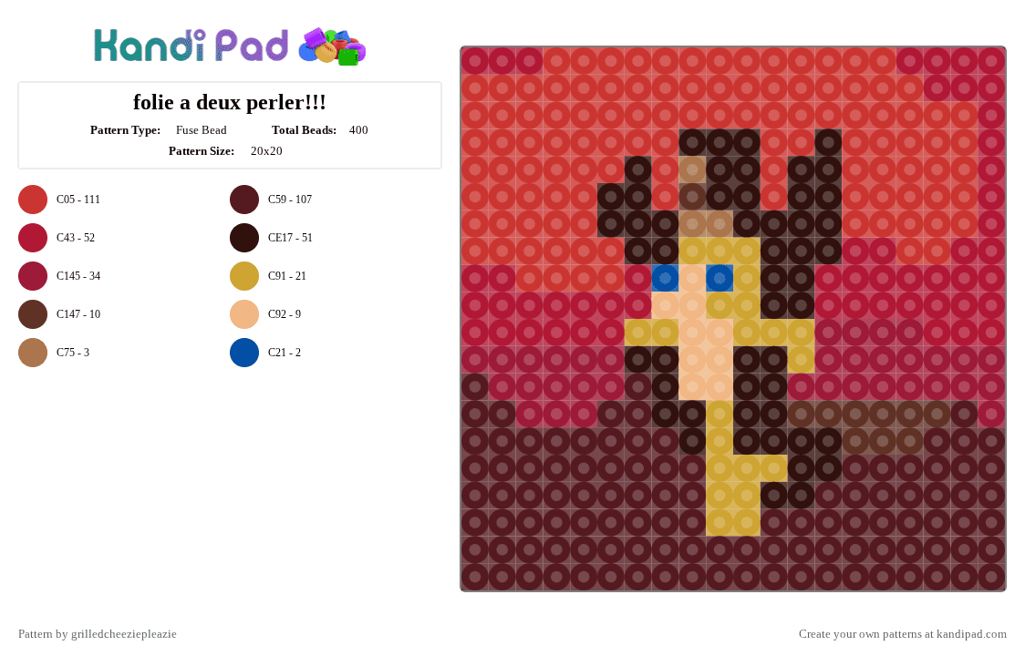 folie a deux perler!!! - Fuse Bead Pattern by grilledcheeziepleazie on Kandi Pad - brown,red,fob,perler,album
