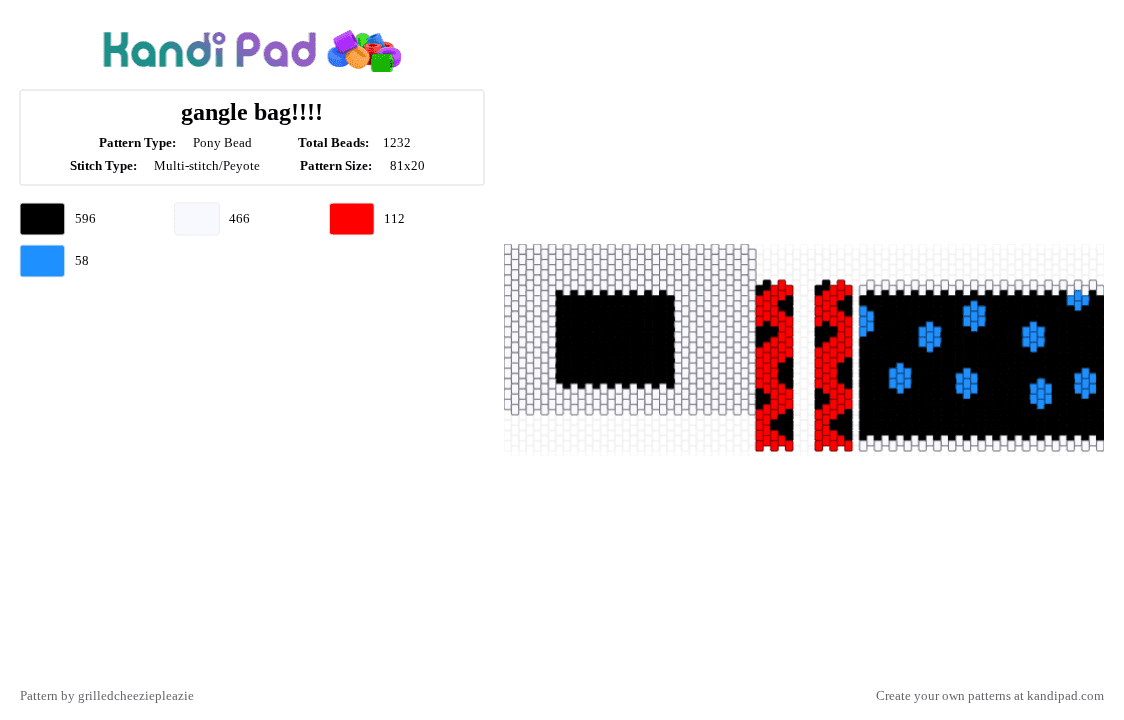 gangle bag!!!! - Pony Bead Pattern by grilledcheeziepleazie on Kandi Pad - bag, gangle, light blue, red, tadc, white