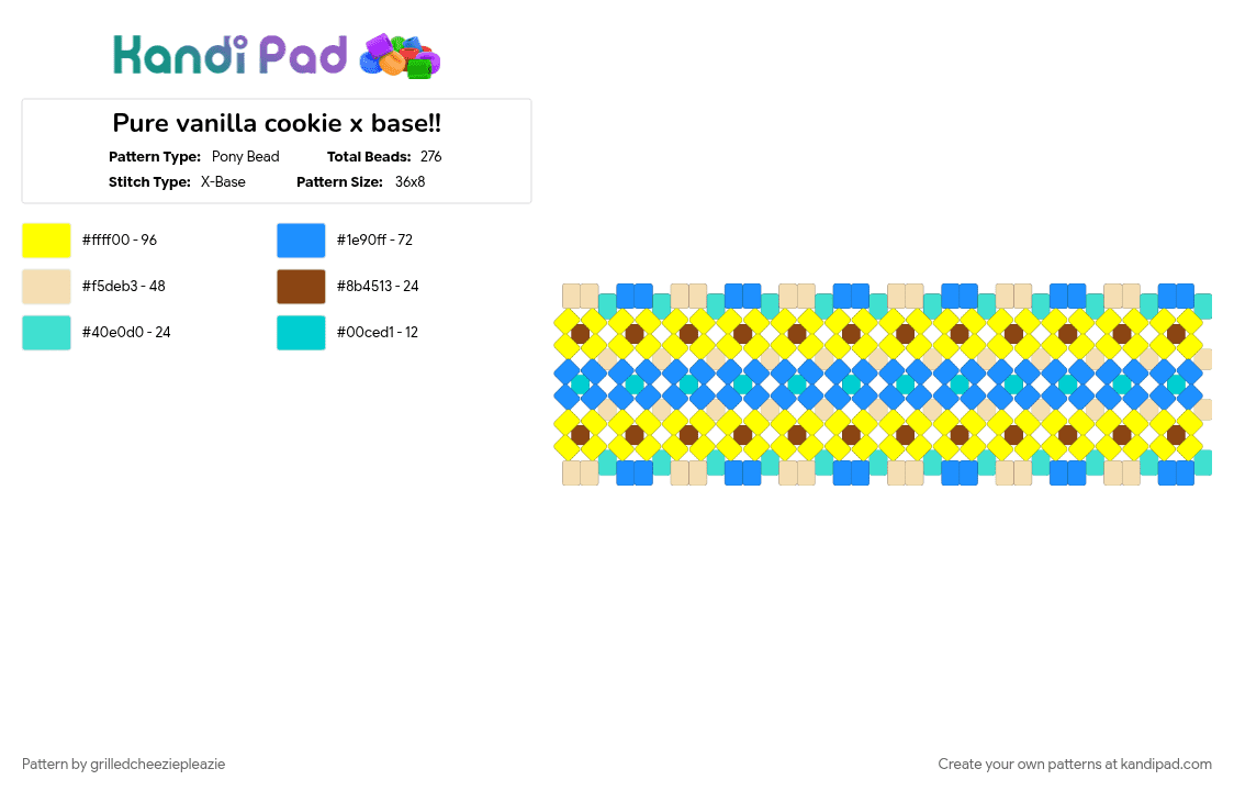 Pure vanilla cookie x base!! - Pony Bead Pattern by grilledcheeziepleazie on Kandi Pad - light blue, yellow