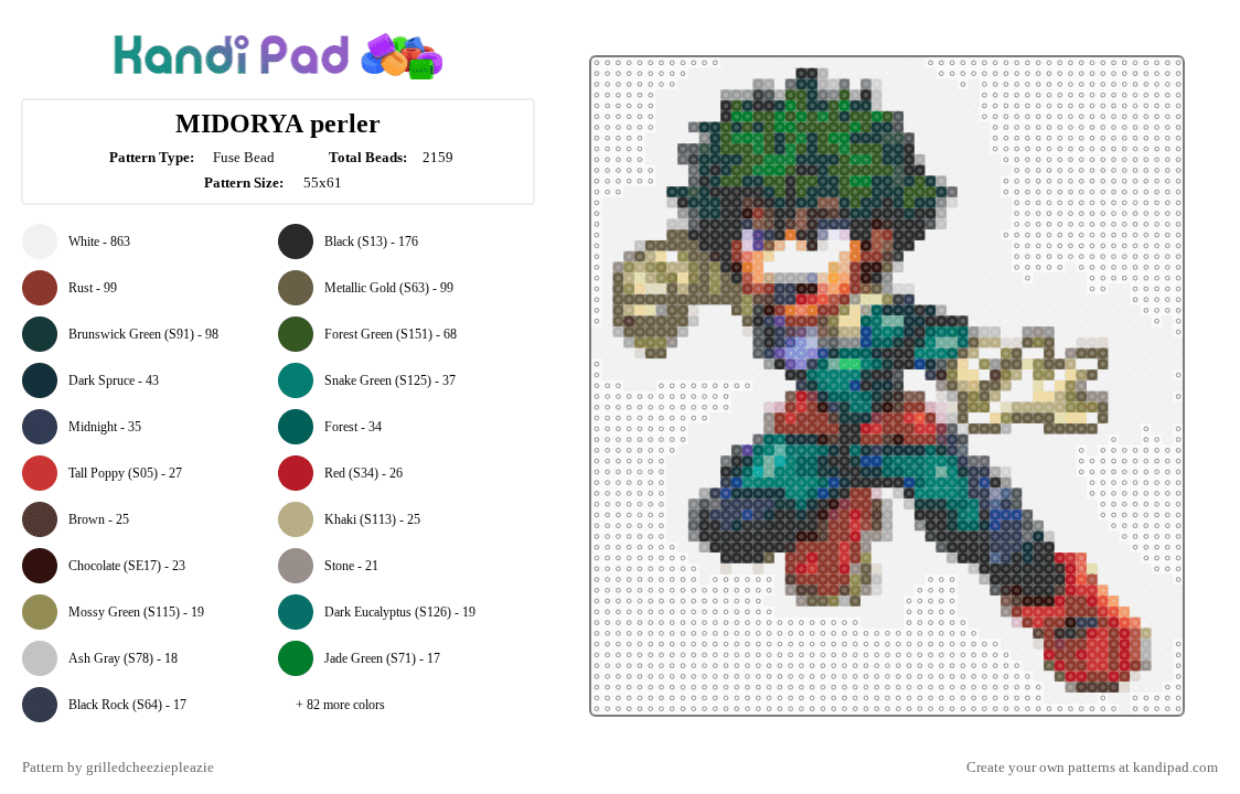 MIDORYA perler - Fuse Bead Pattern by grilledcheeziepleazie on Kandi Pad - brown, colorful, gold, gray, mha, red, white