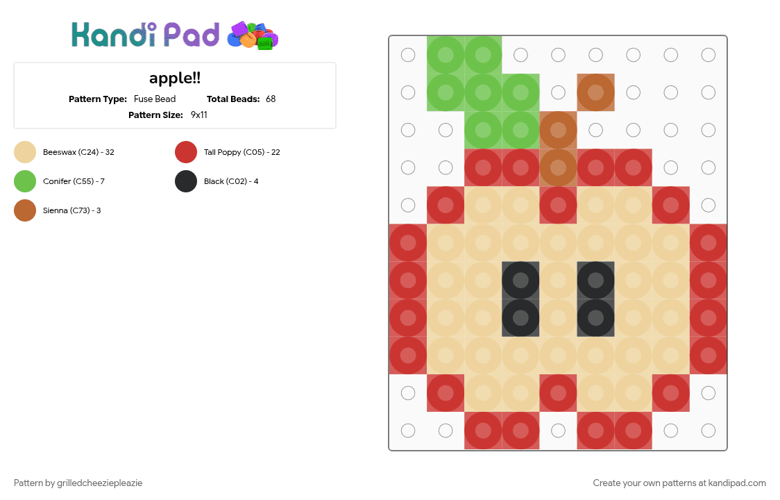 apple!! - Fuse Bead Pattern by grilledcheeziepleazie on Kandi Pad - apple, beige, red