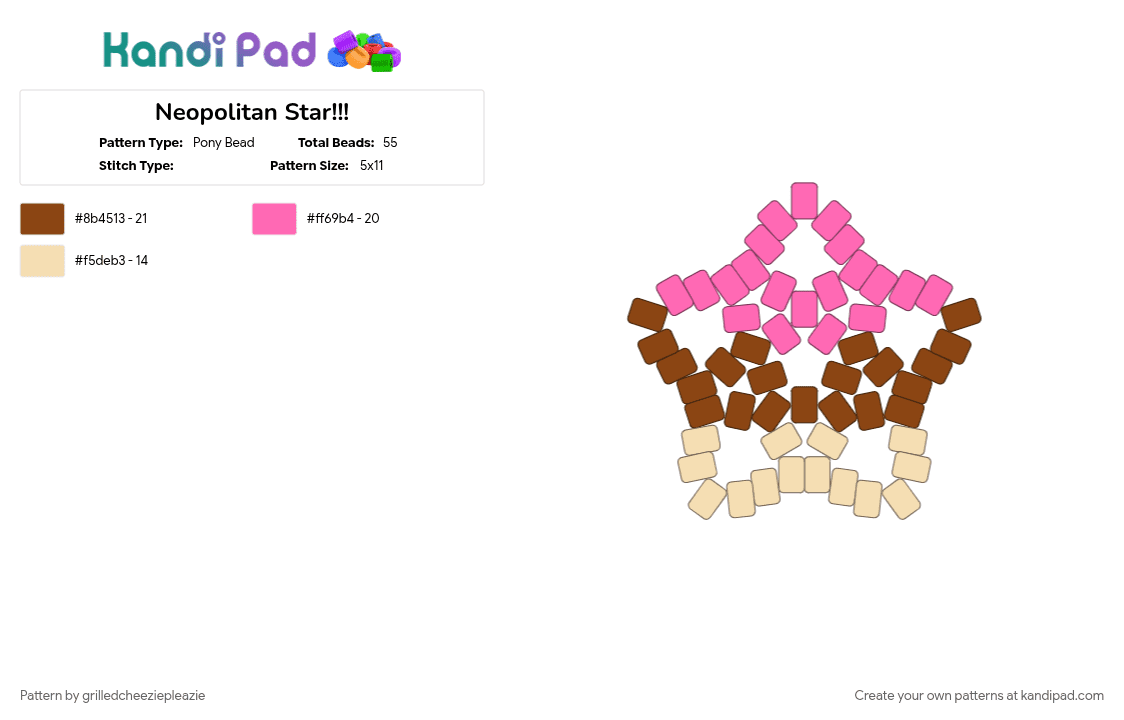 Neopolitan Star!!! - Pony Bead Pattern by grilledcheeziepleazie on Kandi Pad - pink, red