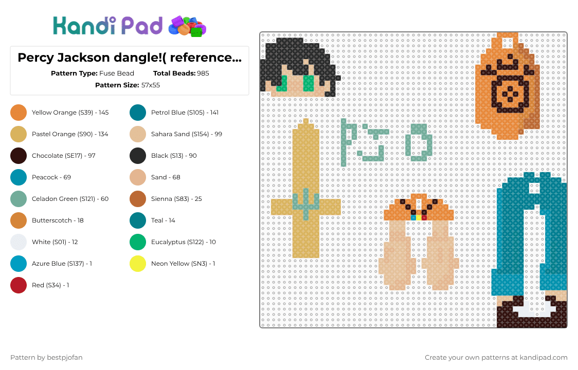 Percy Jackson dangle!( reference not mine) - Fuse Bead Pattern by bestpjofan on Kandi Pad - beige,orange,brown,teal