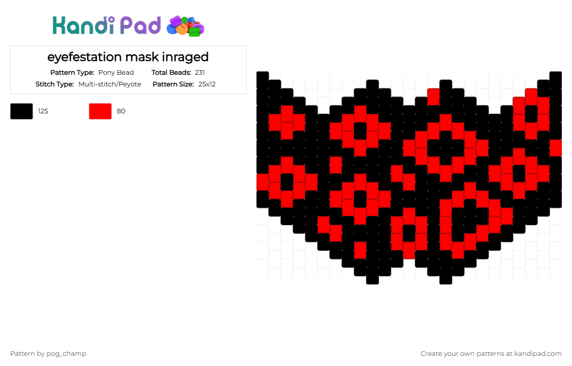 eyefestation mask inraged - Pony Bead Pattern by pog_champ on Kandi Pad - black,red,eyes,eyefestation,inraged,mask