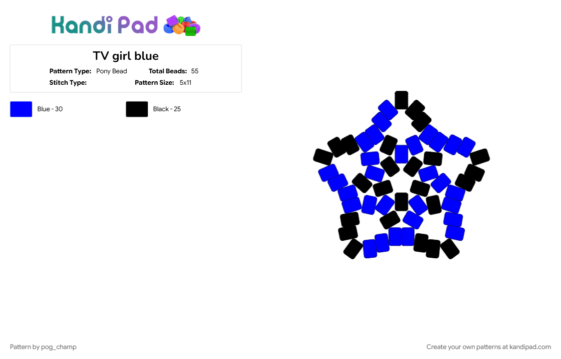 TV girl blue - Pony Bead Pattern by pog_champ on Kandi Pad - black, blue, purple, star, tv, tv girl