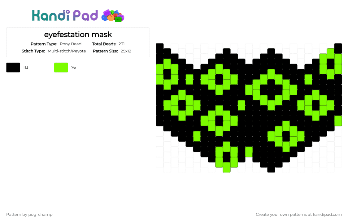 eyefestation mask - Pony Bead Pattern by pog_champ on Kandi Pad - black, eyefestation, eyes, green, neongreen, pressure