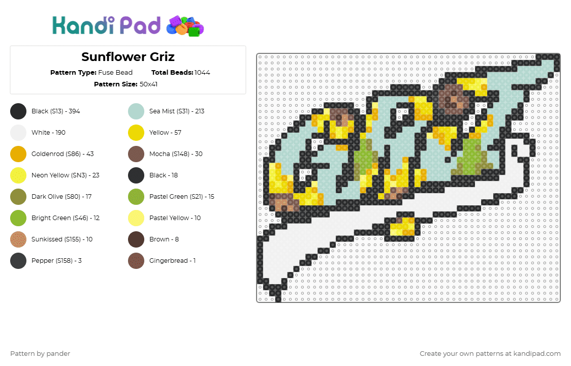 Sunflower Griz - Fuse Bead Pattern by pander on Kandi Pad - light blue,yellow