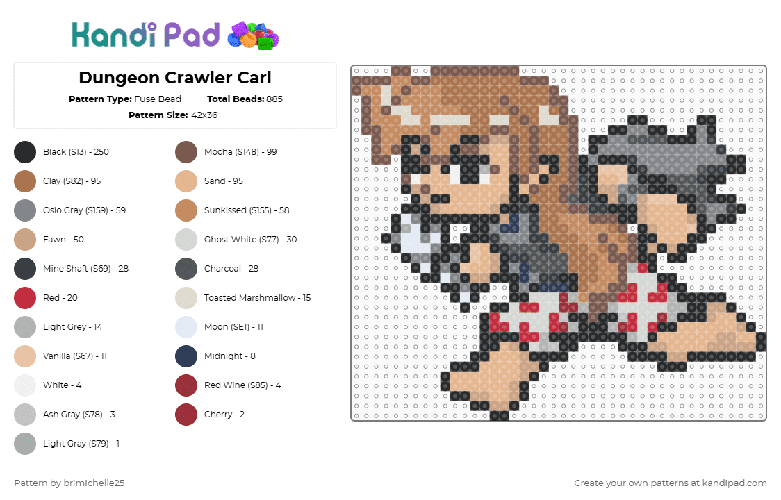 Dungeon Crawler Carl - Fuse Bead Pattern by brimichelle25 on Kandi Pad - beige, tan
