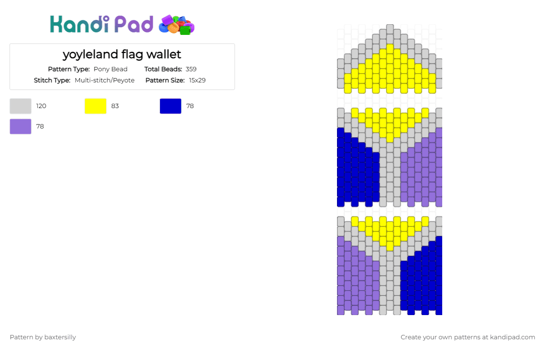 yoyleland flag wallet - Pony Bead Pattern by baxtersilly on Kandi Pad - purple, yellow