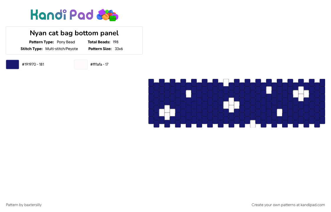 Nyan cat bag bottom panel - Pony Bead Pattern by baxtersilly on Kandi Pad - bag, bag panels, nyan cat, panel, peyote bag, purple