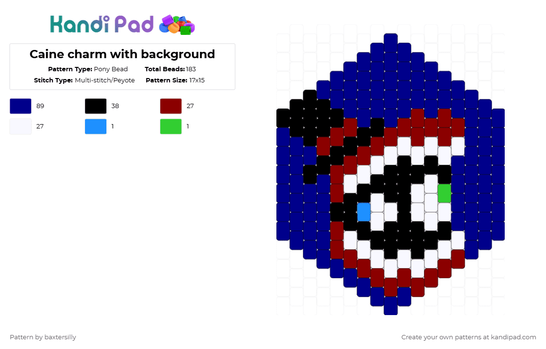 Caine charm with background - Pony Bead Pattern by baxtersilly on Kandi Pad - purple,caine,cainetadc,the amazing digital circus,tadc charm,tadc,charm,odd peyote,peyote stitch