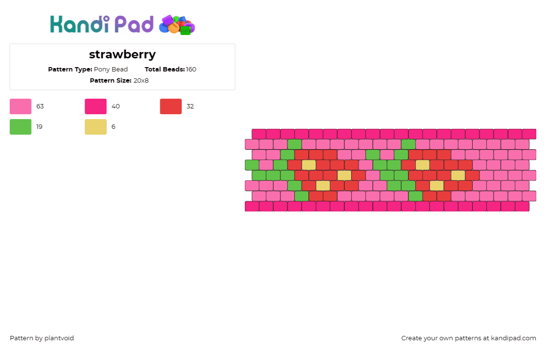 strawberry - Pony Bead Pattern by plantvoid on Kandi Pad - strawberries,fruit,food,summer,spring,bright,cuff,pink