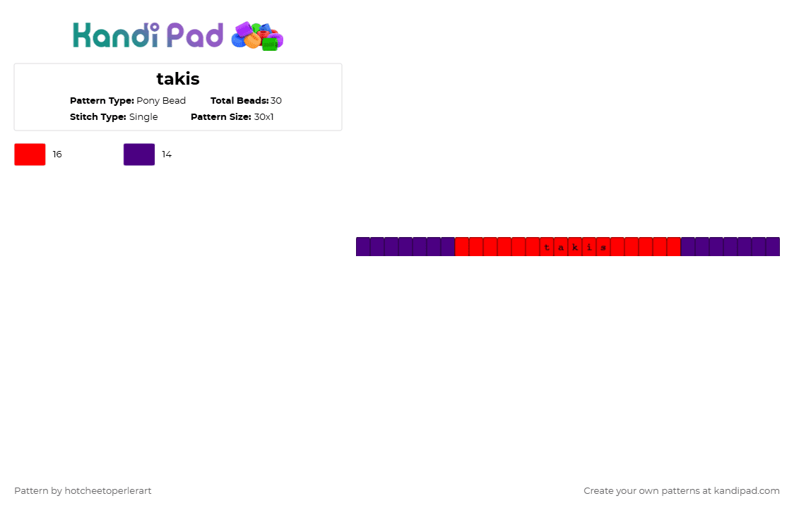 takis - Pony Bead Pattern by hotcheetoperlerart on Kandi Pad - red,purple,cotdcomplementarycolors