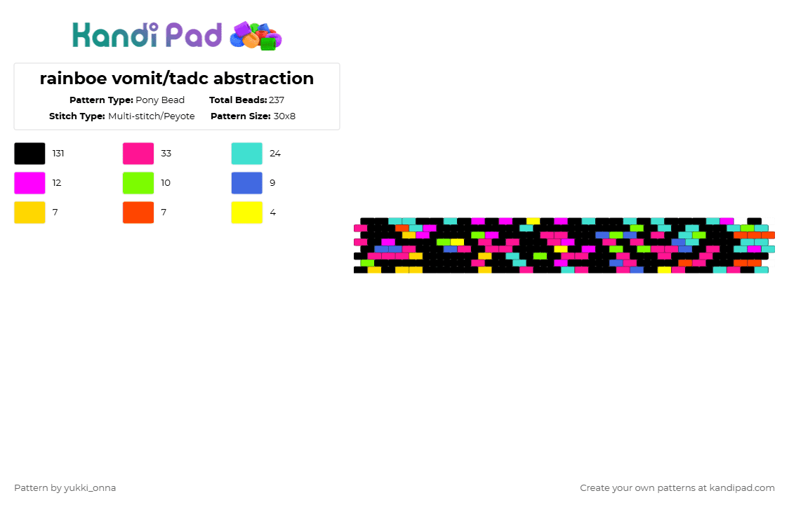 rainboe vomit/tadc abstraction - Pony Bead Pattern by yukki_onna on Kandi Pad - black,pink,light blue