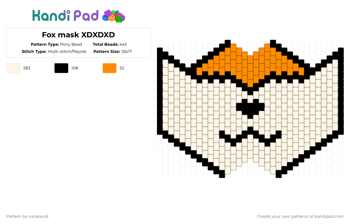 Fox mask XDXDXD - Pony Bead Pattern by natskandi on Kandi Pad - white