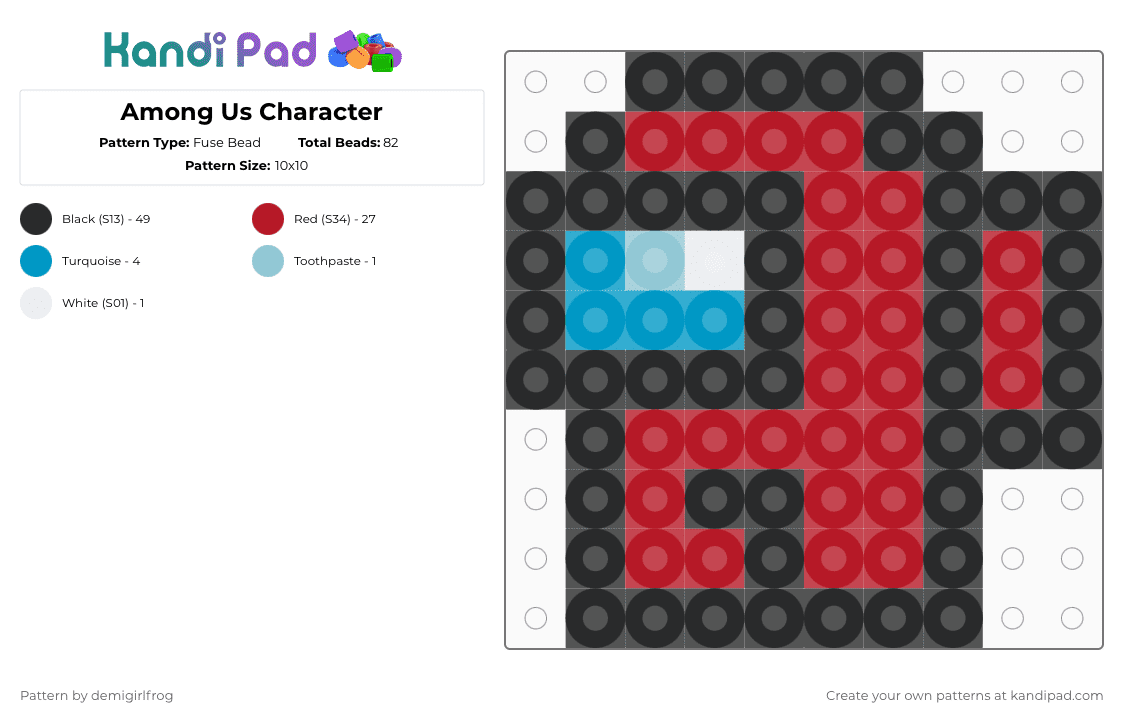 Among Us Character - Fuse Bead Pattern by deleted_user_829150 on Kandi Pad - black,red,among us,game,easy,simple,small,sigma,rizzler,gay