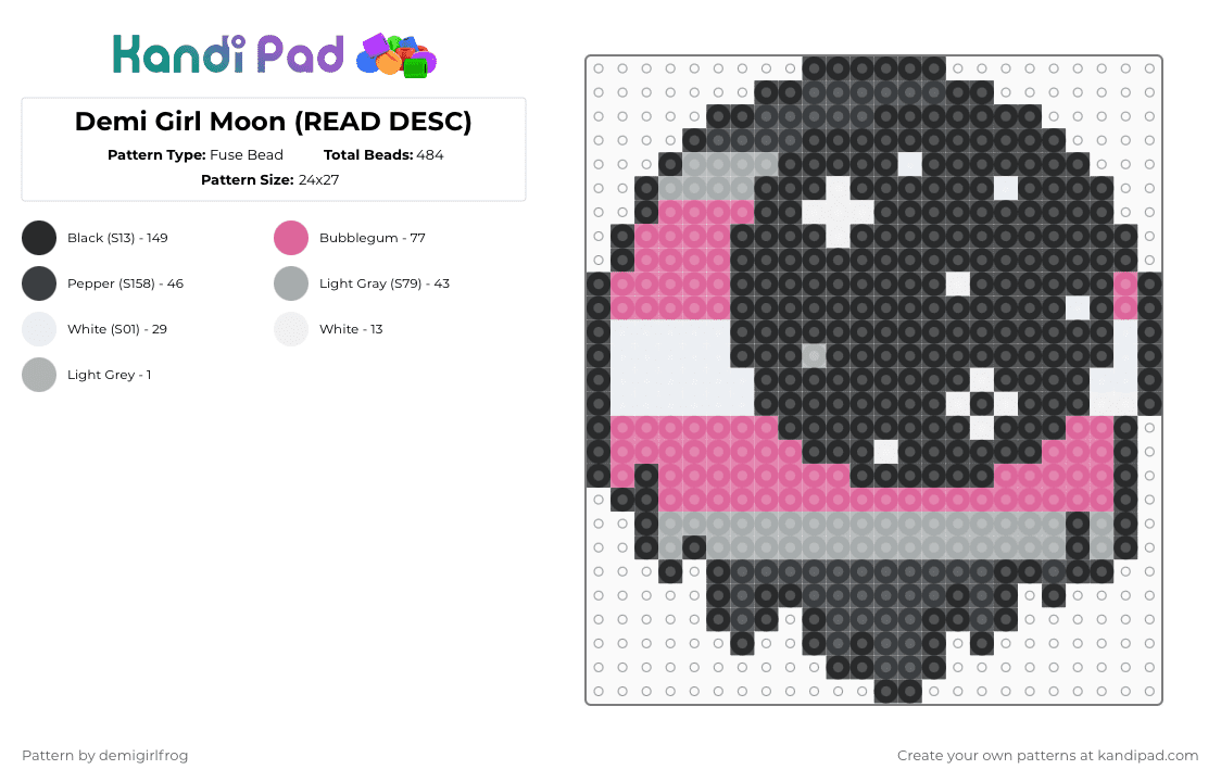 Demi Girl Moon (READ DESC) - Fuse Bead Pattern by deleted_user_829150 on Kandi Pad - black,pink,gray