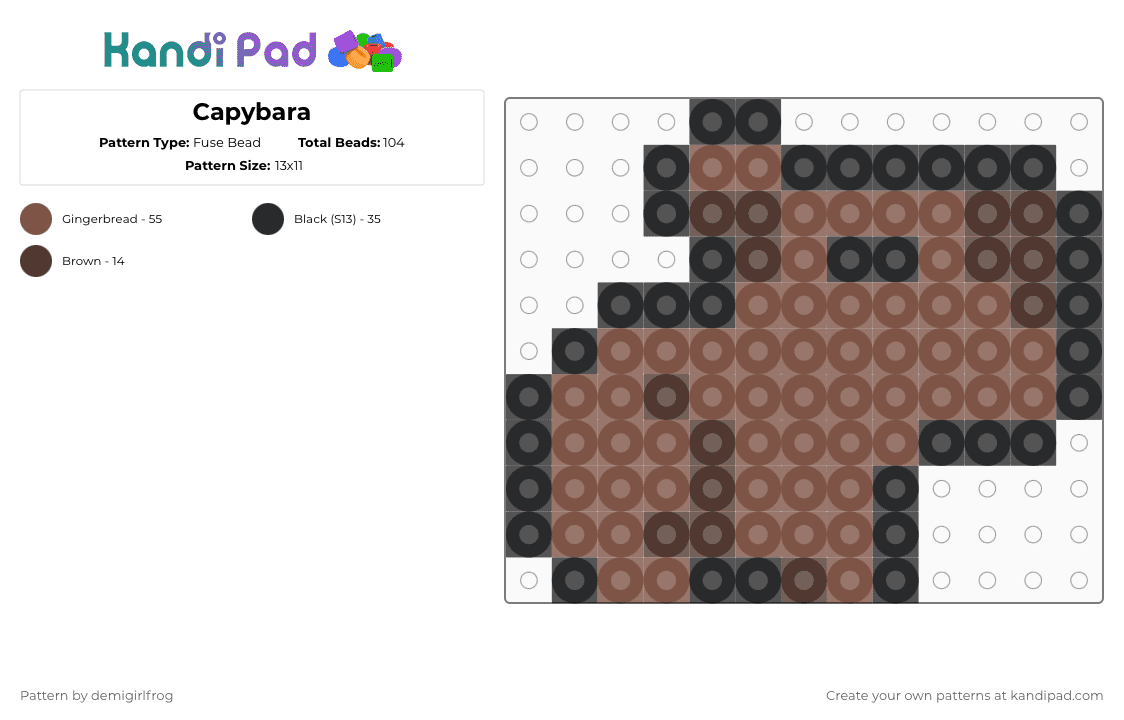 Capybara - Fuse Bead Pattern by deleted_user_829150 on Kandi Pad - tan,capybara,cute,trending,maybegaymaybelesbian,simple,fast,gawkgawk,ihdhiuhdihidhbhidhd