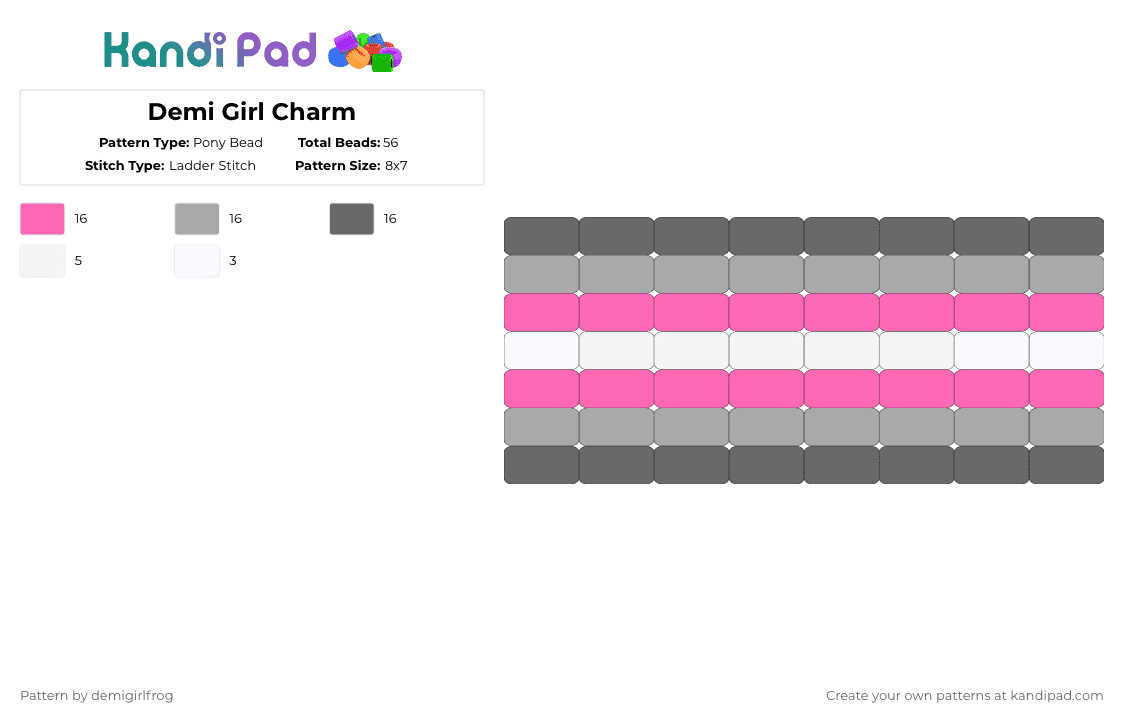 Demi Girl Charm - Pony Bead Pattern by deleted_user_829150 on Kandi Pad - pink,beige,gray,demi girl,charm,lgbtq,identify