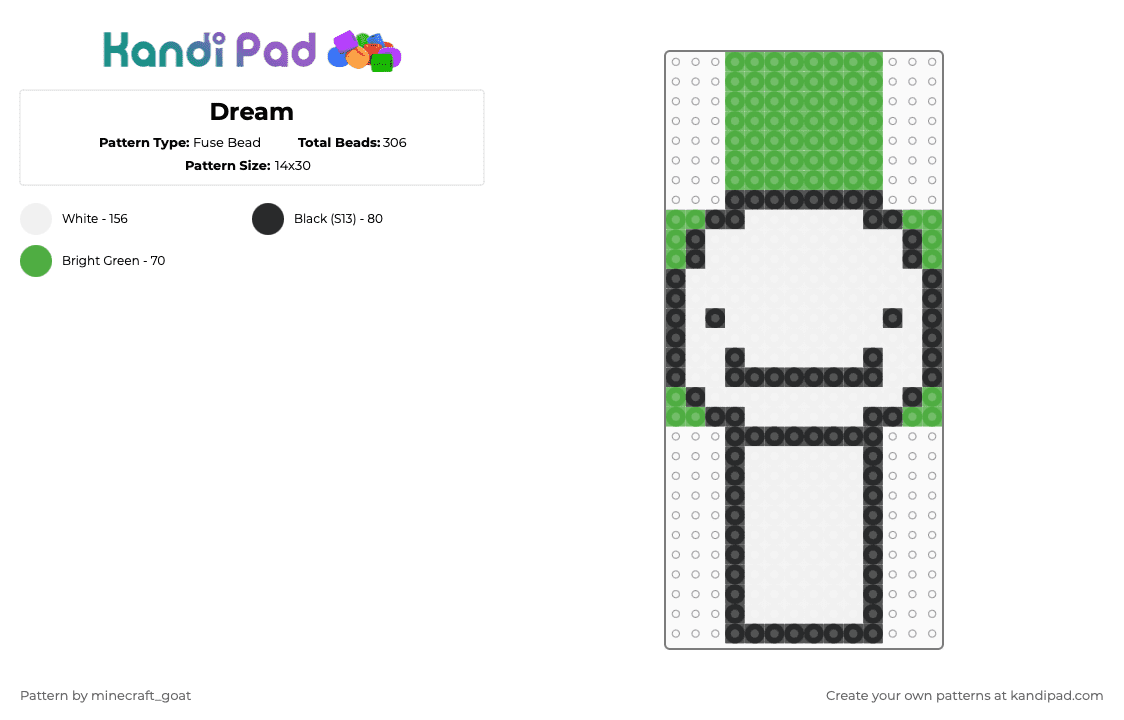 Dream - Fuse Bead Pattern by minecraft_goat on Kandi Pad - green,white