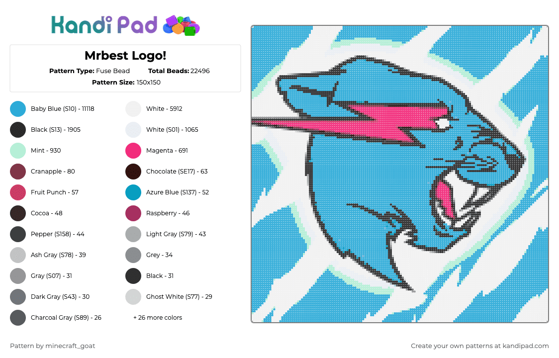Mrbest Logo! - Fuse Bead Pattern by minecraft_goat on Kandi Pad - light blue