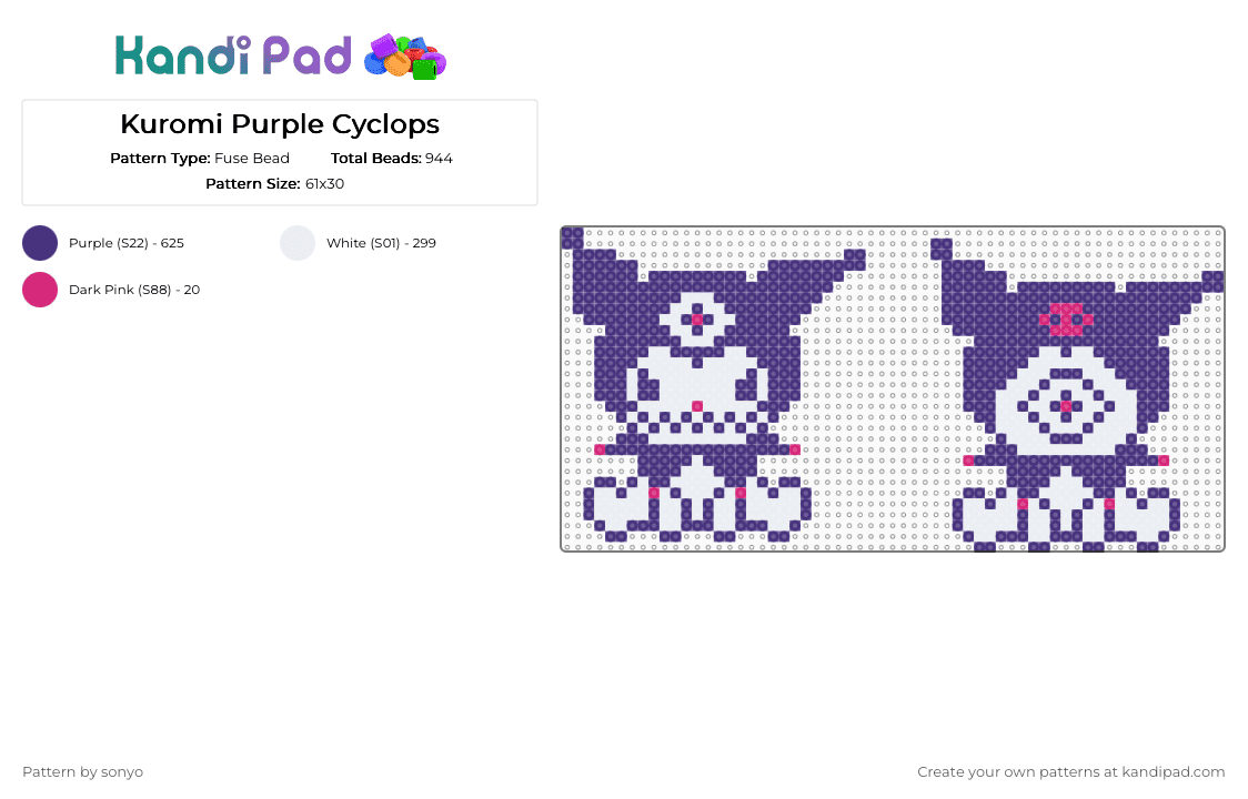 Kuromi Purple Cyclops - Fuse Bead Pattern by sonyo on Kandi Pad - purple