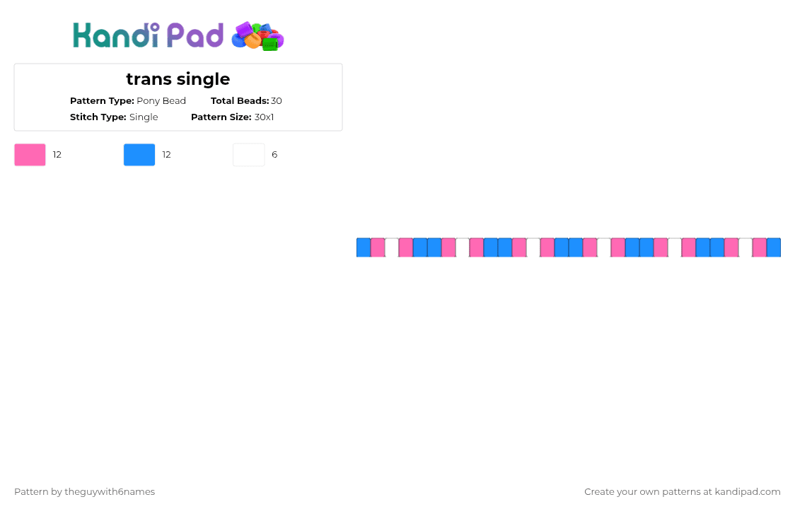 trans single - Pony Bead Pattern by theguywith6names on Kandi Pad - pink,light blue,blue,first pattern,trans,pride,single