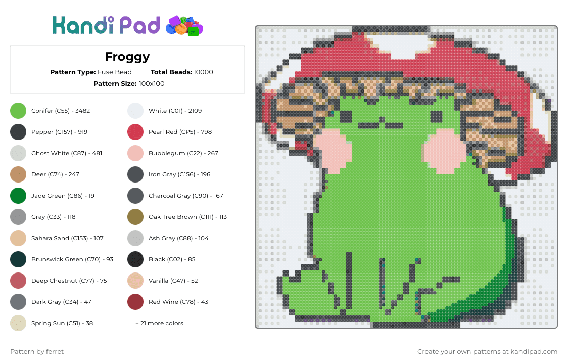 Froggy - Fuse Bead Pattern by ferret on Kandi Pad - beige,red,green