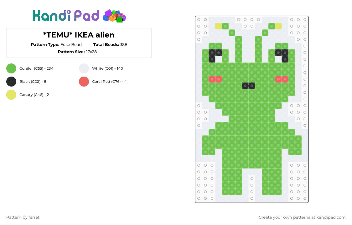 *TEMU* IKEA alien - Fuse Bead Pattern by ferret on Kandi Pad - green