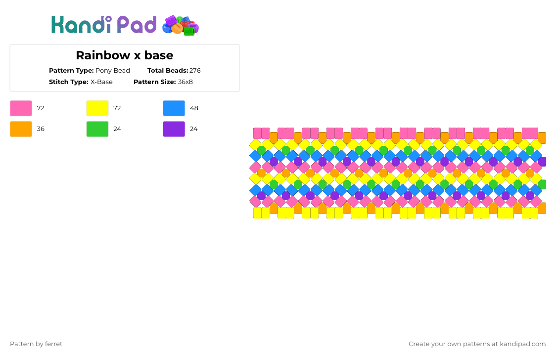 Rainbow x base - Pony Bead Pattern by ferret on Kandi Pad - pink,yellow,light blue,cotd80svibe