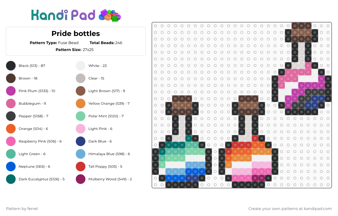 Pride bottles - Fuse Bead Pattern by ferret on Kandi Pad - black,beige,pink,colorful