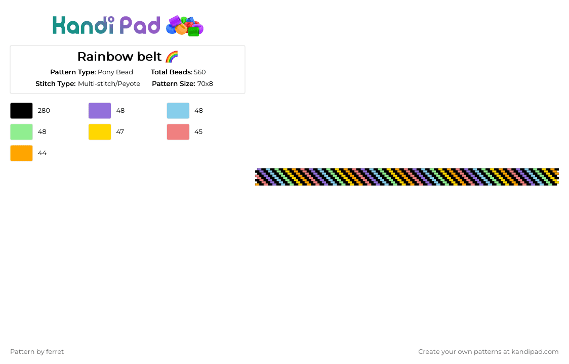 Rainbow belt 🌈 - Pony Bead Pattern by ferret on Kandi Pad - black, colorful, light blue, red, yellow