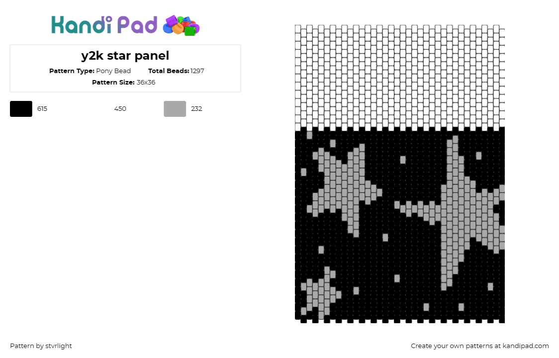 y2k star panel - Pony Bead Pattern by stvrlight on Kandi Pad - stars,night,panel,celestial,wonder,starry,y2k,night sky,fascination,black,gray