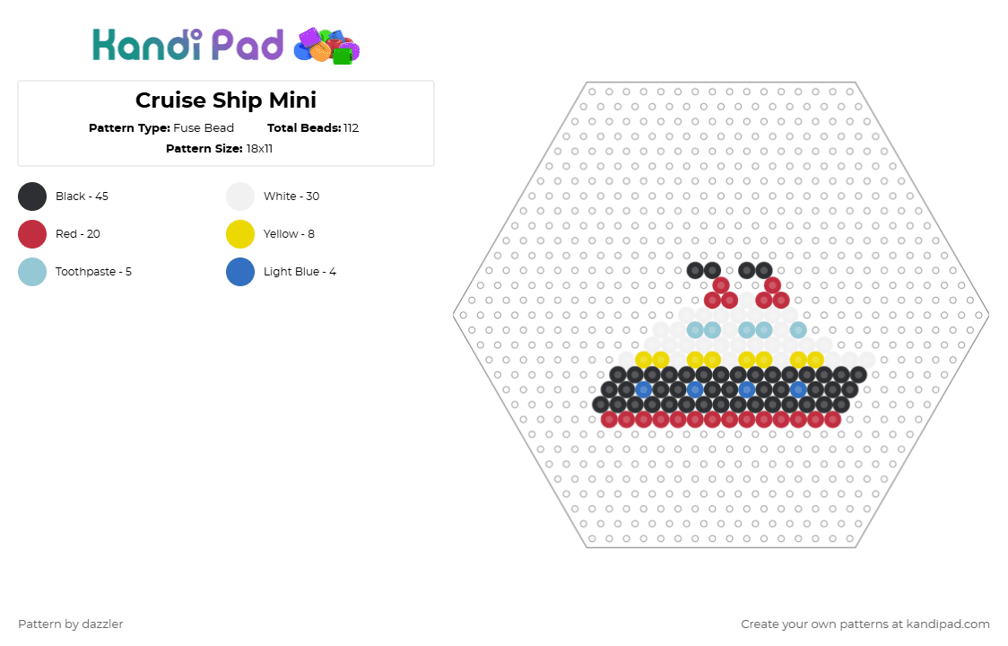 Cruise Ship Mini - Fuse Bead Pattern by dazzler on Kandi Pad - red,ship,cruise,disney,mini