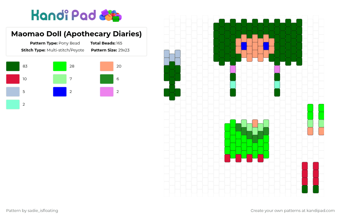 Maomao Doll (Apothecary Diaries) - Pony Bead Pattern by sadie_isfloating on Kandi Pad - green