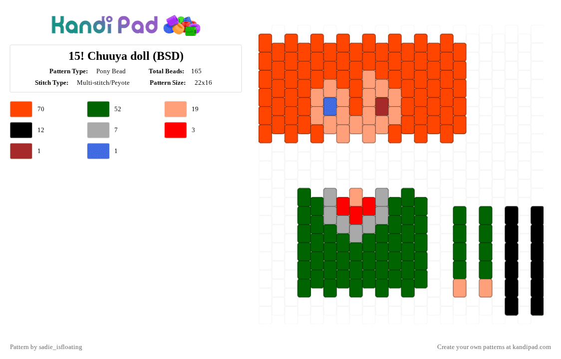 15! Chuuya doll (BSD) - Pony Bead Pattern by sadie_isfloating on Kandi Pad - green, red